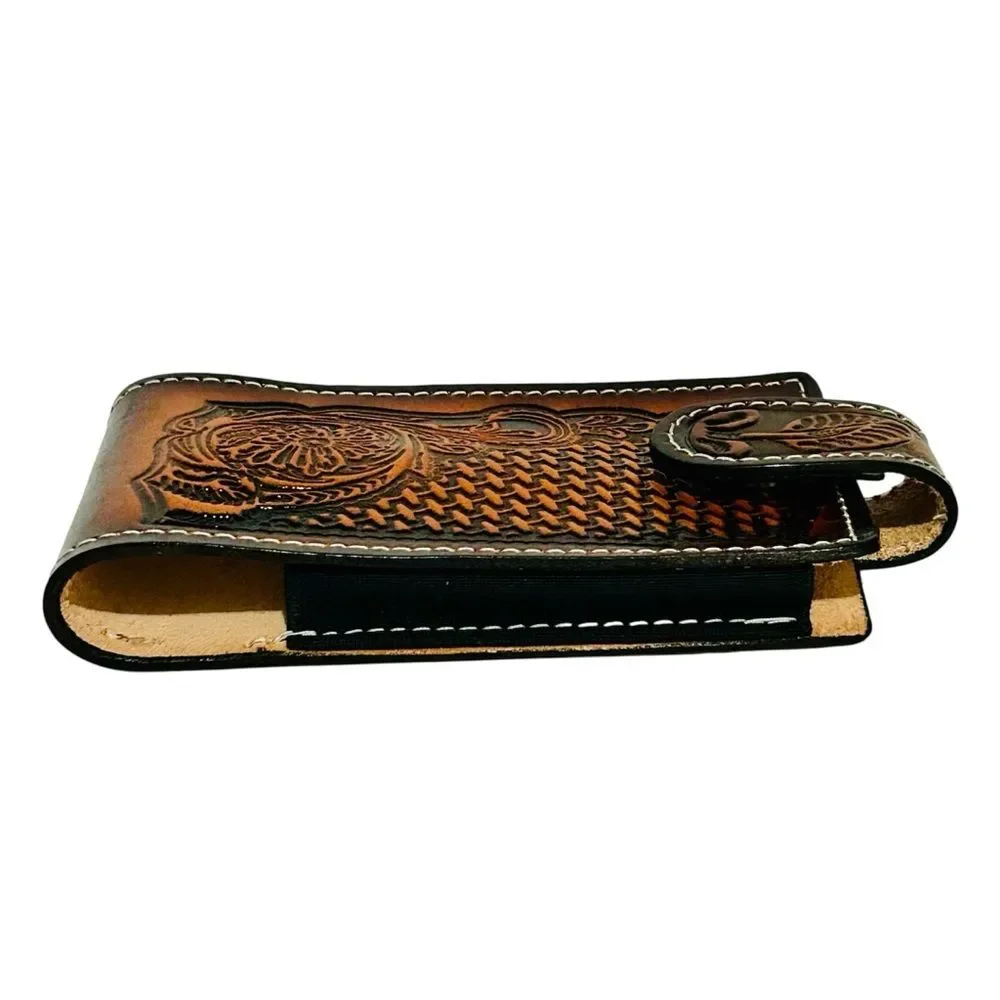 Western Leather cellphone holster - Funda de piel vaquera Black and Brown